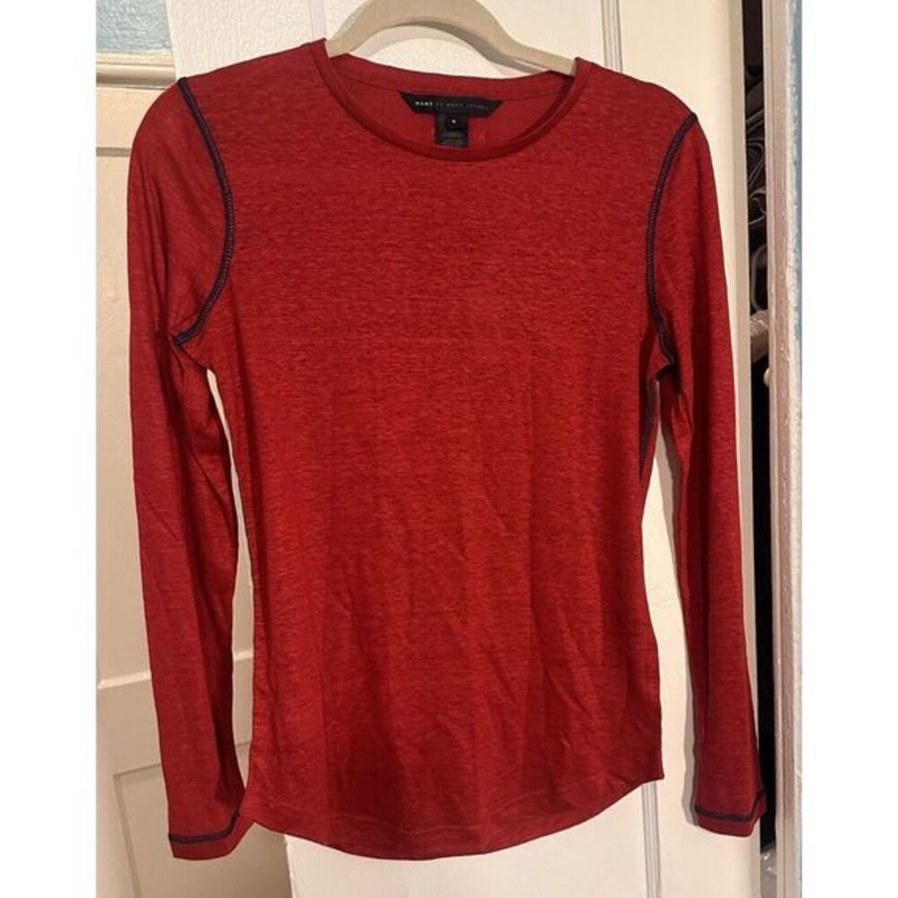 Marc Jacobs $128 NWT 100% Linen Heather Red Long Sleeve Shirt Soft Small